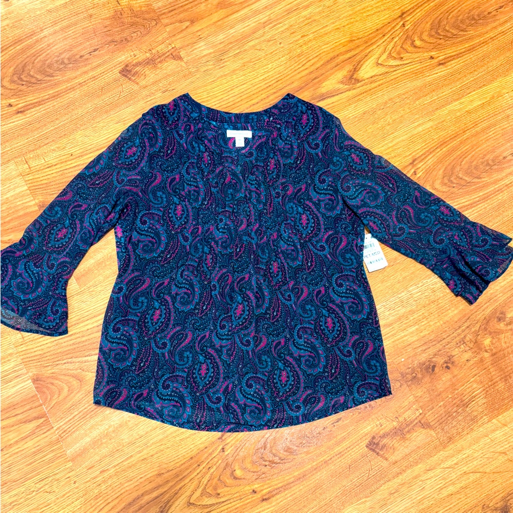 NWT Charter Club Paisley Pintuck Top sz PM
